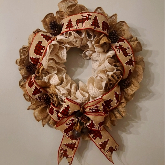 Christmas Wreath, Buffalo Check Moose Rustic Farm House Christmas Decor - Picture 1 of 4